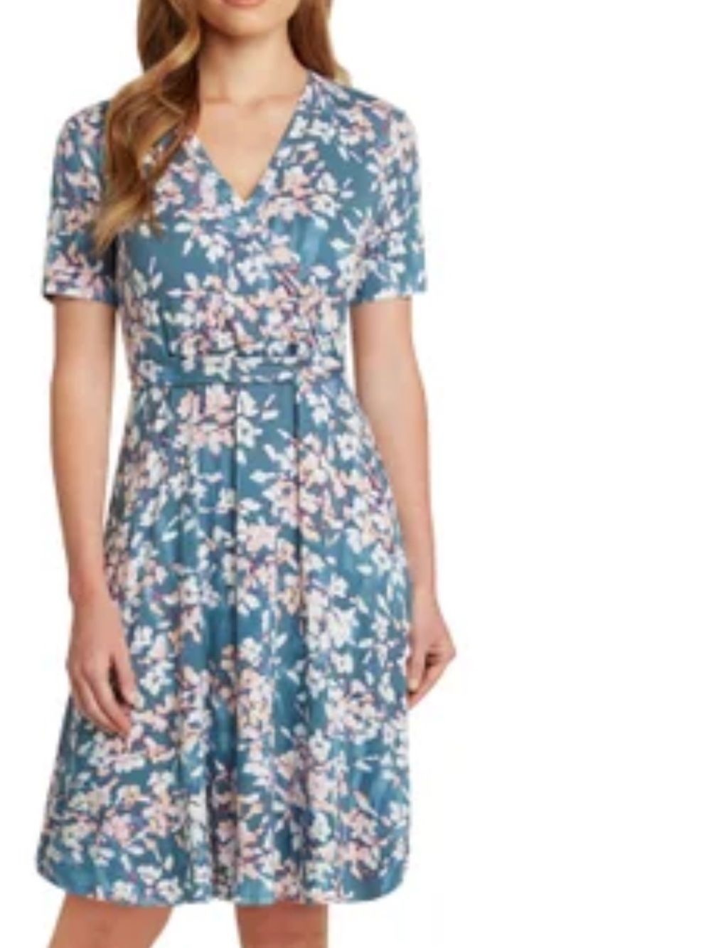 NWT-Matty M Blue Floral V-Neck Midi Dress